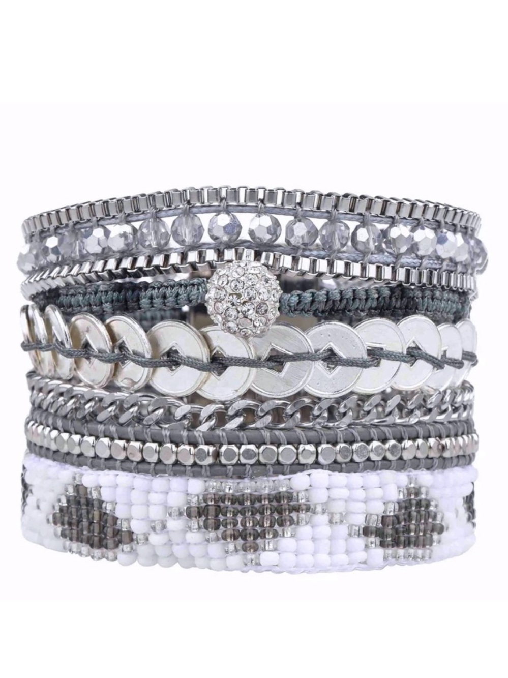 Victoria Emerson Attica Boho Cuff Bracelet Silver Tone White